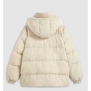 Cider Womens Beige Hooded Puffer Jacket Warm Winter Coat With Front Zipper Fully